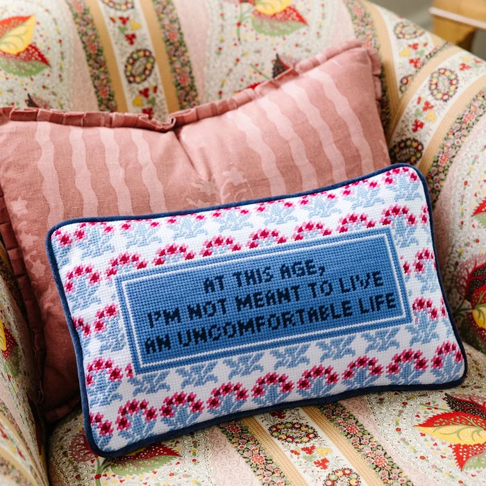 Uncomfortable 'White Lotus' Needlepoint Pillow