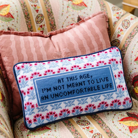 Uncomfortable 'White Lotus' Needlepoint Pillow