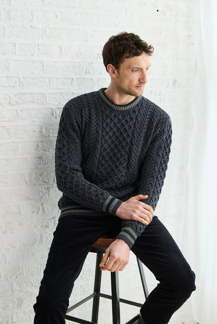Unisex Inishbeg Stripe Crew Neck - Dark Grey