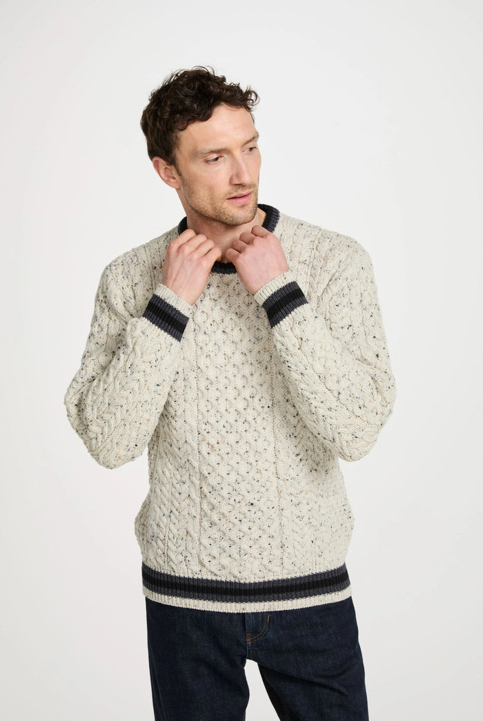 Unisex Inishbeg Stripe Crew Neck - Flecked Cream