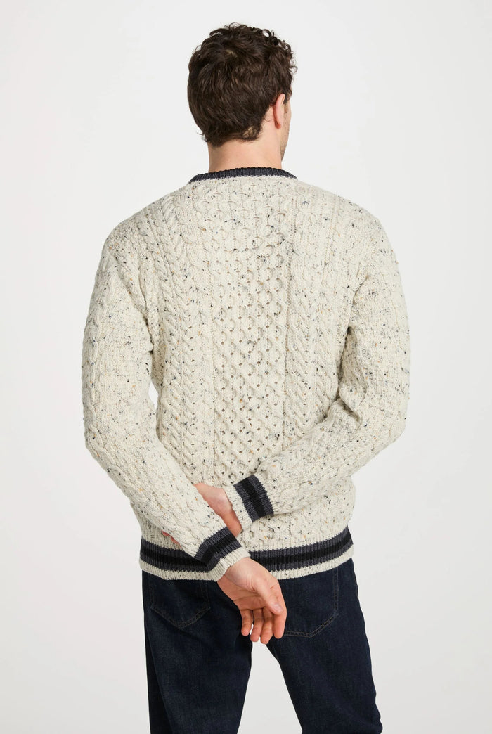 Unisex Inishbeg Stripe Crew Neck - Flecked Cream