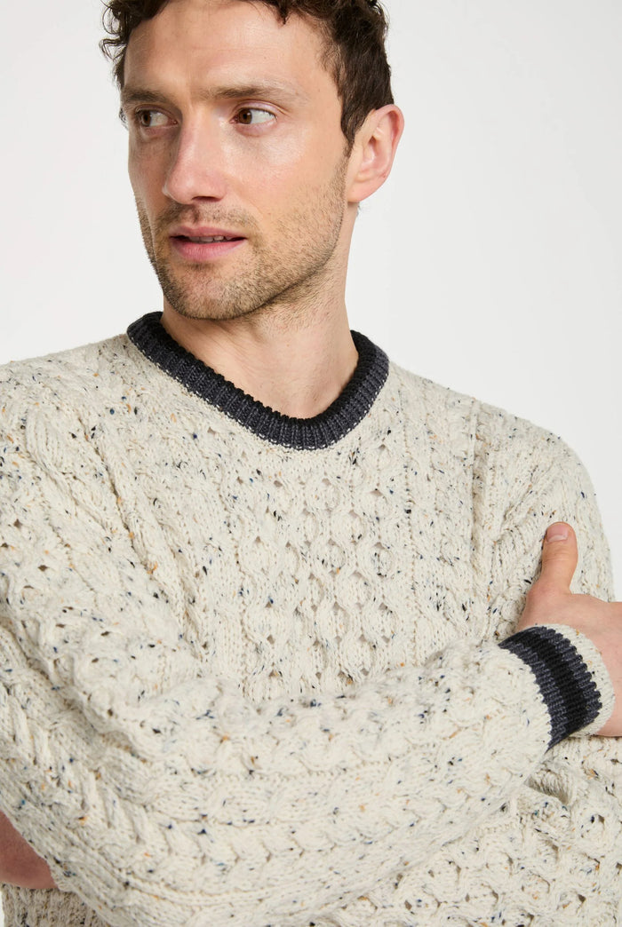 Unisex Inishbeg Stripe Crew Neck - Flecked Cream