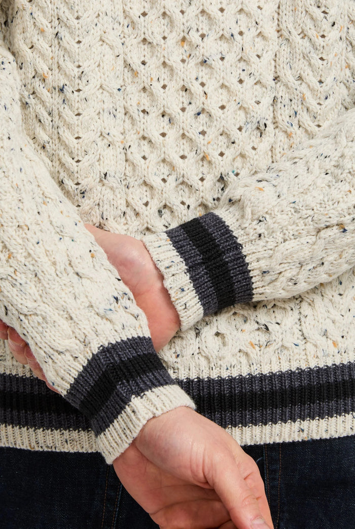Unisex Inishbeg Stripe Crew Neck - Flecked Cream