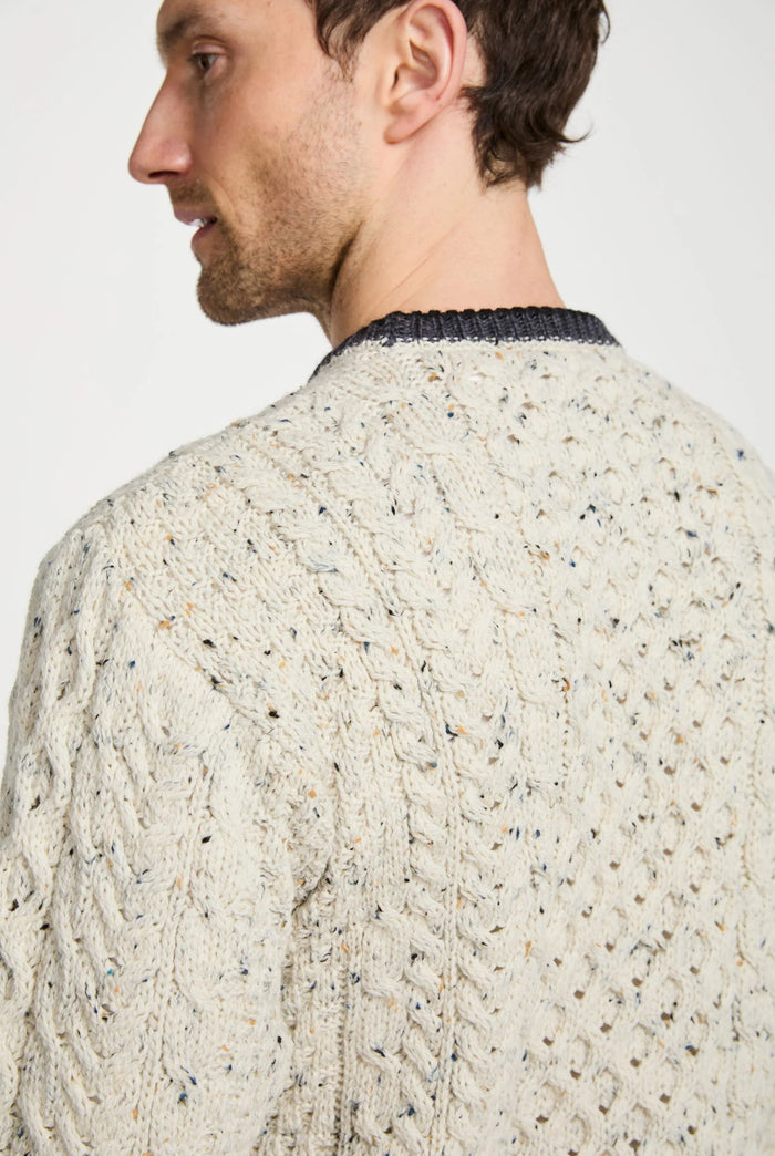 Unisex Inishbeg Stripe Crew Neck - Flecked Cream
