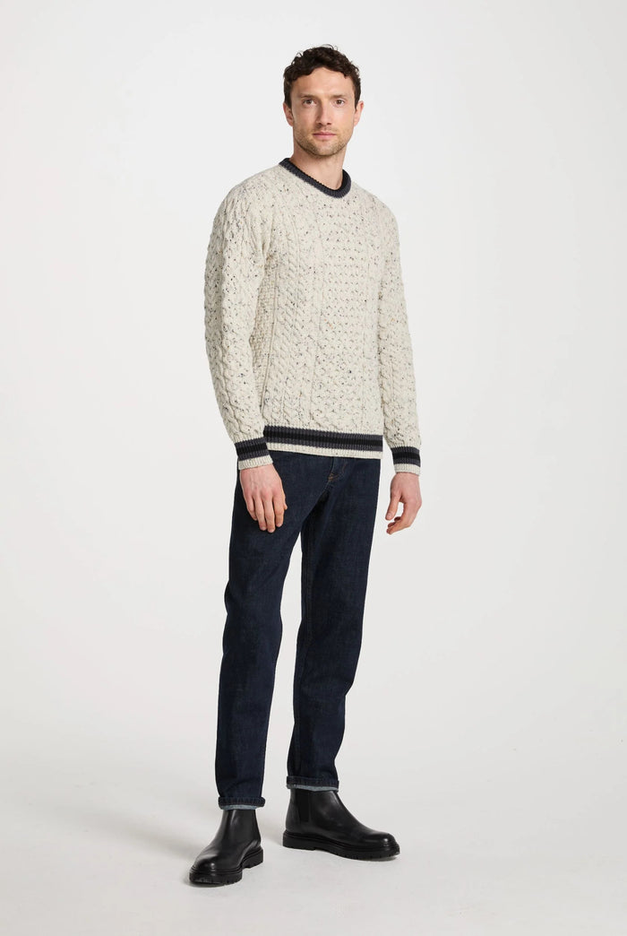 Unisex Inishbeg Stripe Crew Neck - Flecked Cream