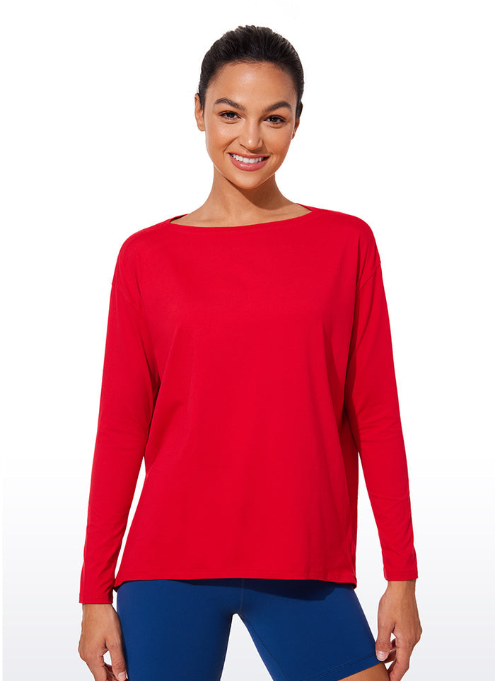 CRZ YOGA Women UPF 50+ Run Lightweight Loose Fit Long Sleeves Festival Red