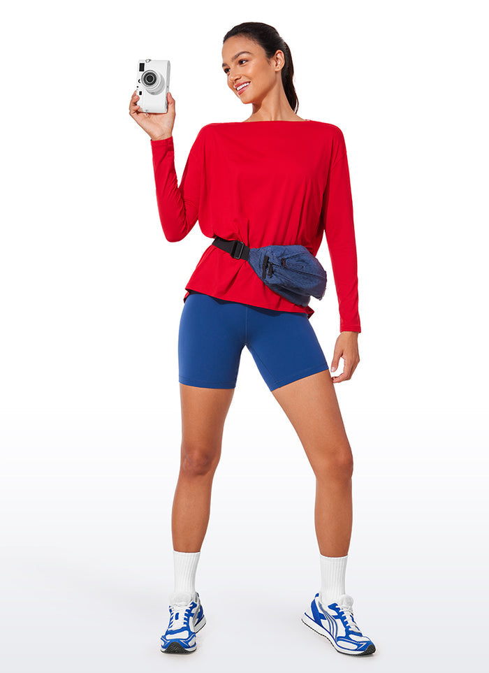 CRZ YOGA Women UPF 50+ Run Lightweight Loose Fit Long Sleeves Festival Red