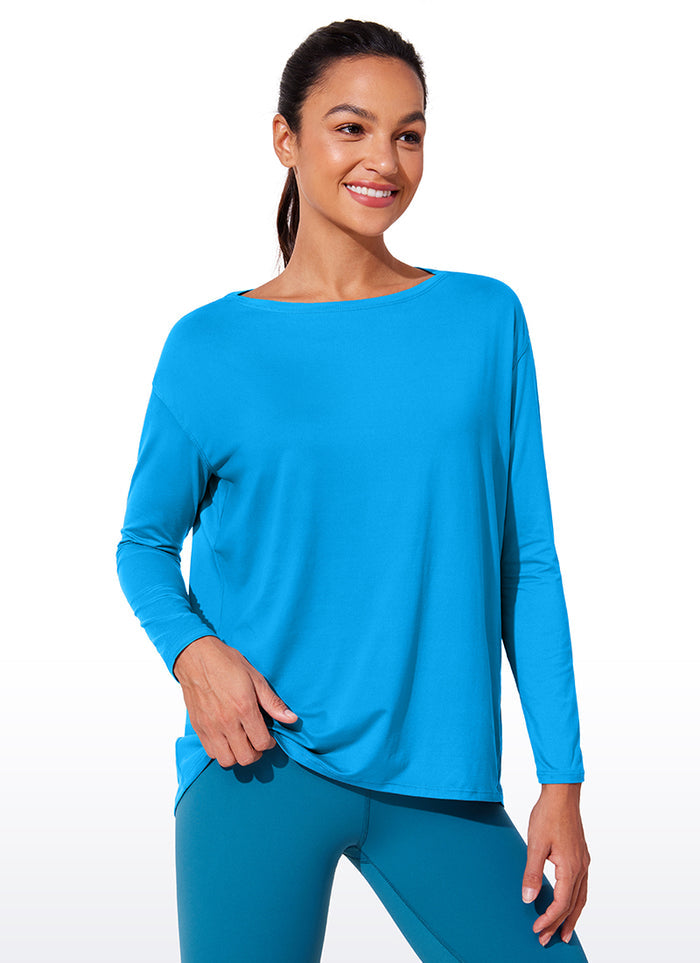 CRZ YOGA Women UPF 50+ Run Lightweight Loose Fit Long Sleeves Poolside Blue