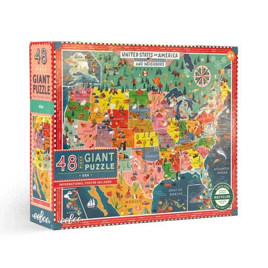 USA puzzle box with colorful map design on a white background