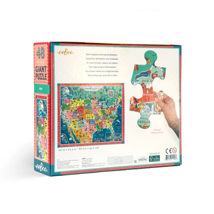 Puzzle box with colorful map design on a white background