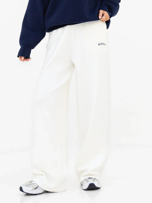 Varsity Knitted Wide Leg Sweatpants - Cream