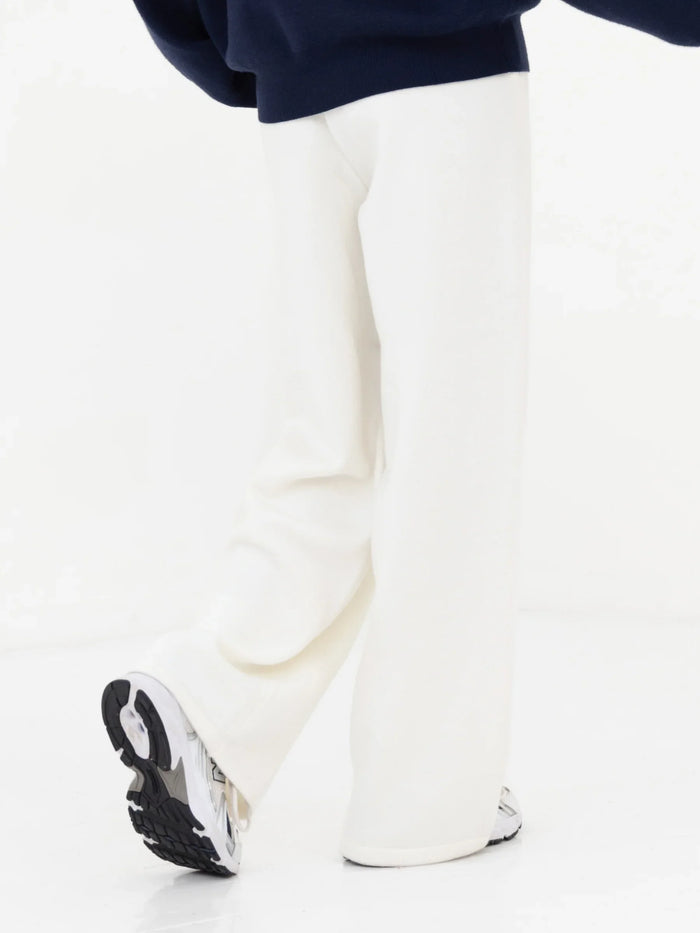 Varsity Knitted Wide Leg Sweatpants - Cream
