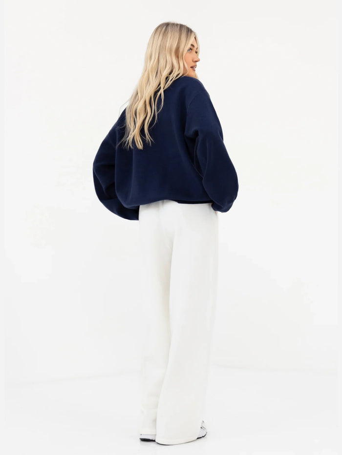 Varsity Knitted Wide Leg Sweatpants - Cream