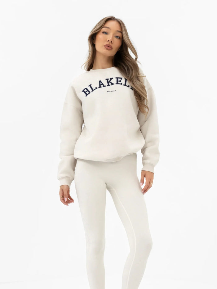 Varsity Oversized Jumper - Chalk & True Navy