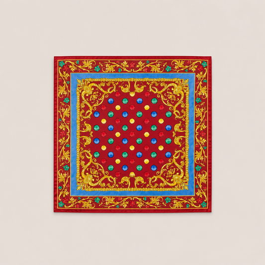 Versace Silk Kerchief Red Blue And Gold