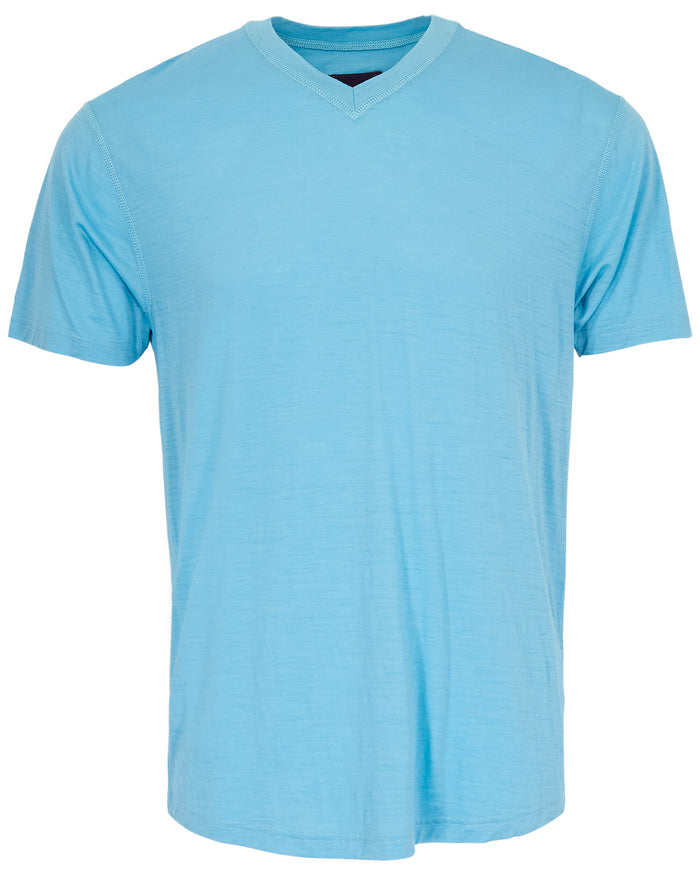 VICTOR MERINO V-NECK TEE - TEAL