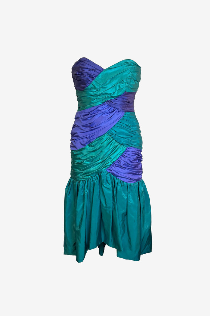 Vintage 1980's Oblique Australia Strapless Ruched Cocktail Dress image 0