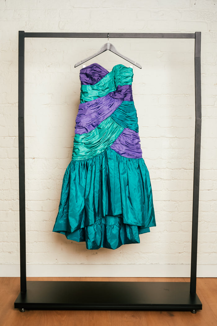 Vintage 1980's Oblique Australia Strapless Ruched Cocktail Dress image 1