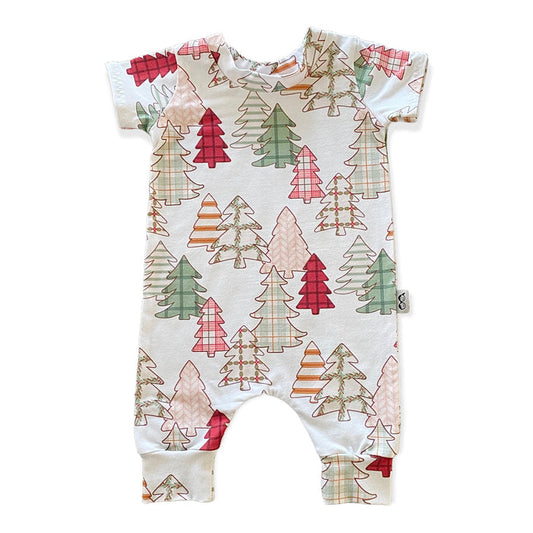 Vintage Christmas Trees Harem Short-Sleeve Romper