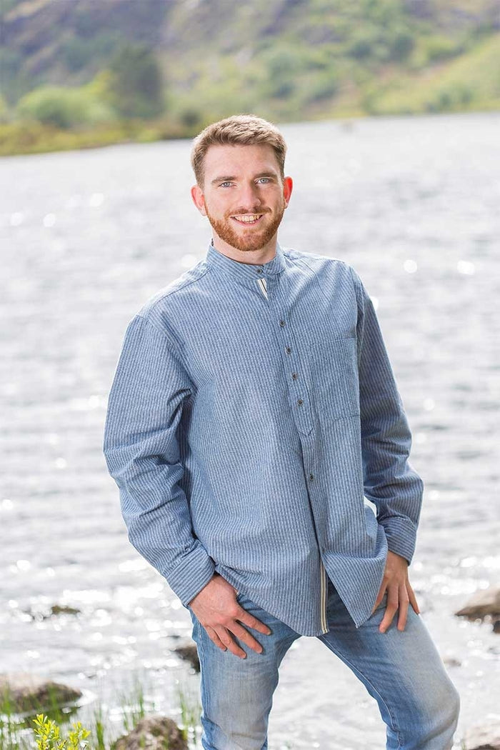 Vintage Cotton Shirt - White Pin Stripe on Blue