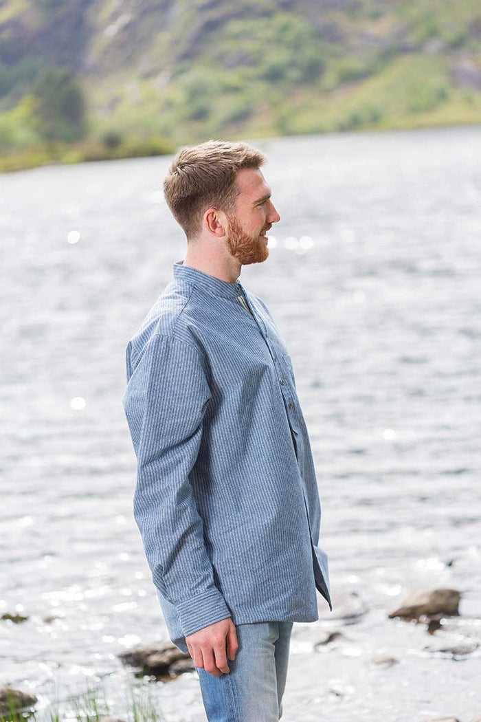 Vintage Cotton Shirt - White Pin Stripe on Blue