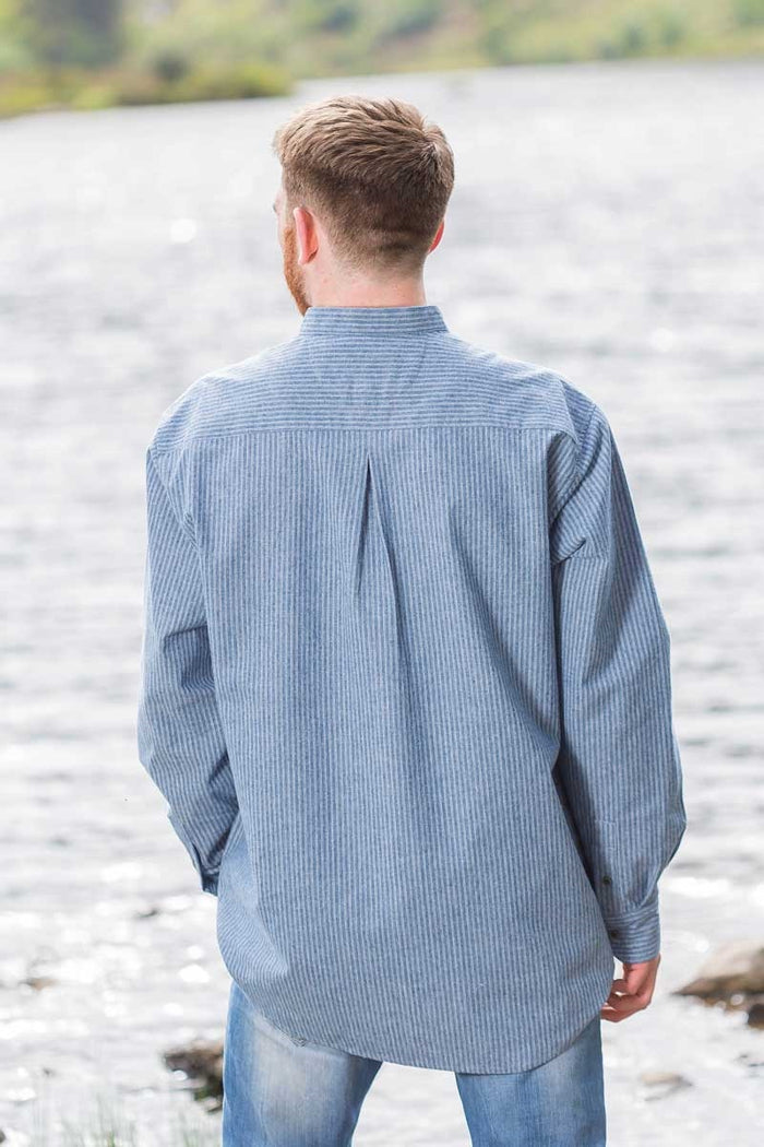 Vintage Cotton Shirt - White Pin Stripe on Blue