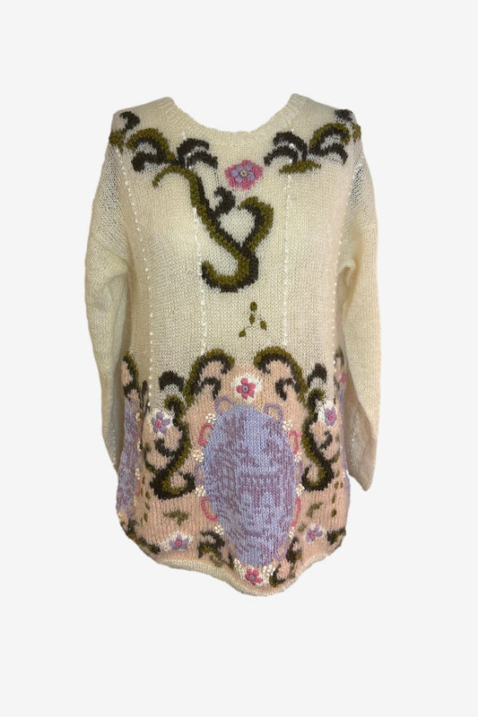 Vintage Floral Intarsia Knit Sweater
