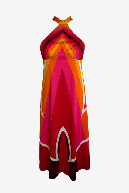 Unbranded Vintage Halter Geometric Pattern Midi Dress image 0