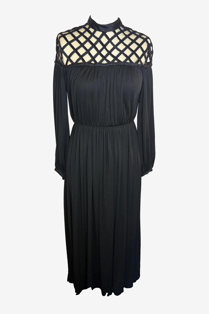 Vintage Lattice Black Maxi Dress