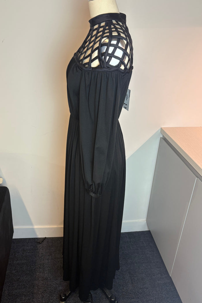 Vintage Lattice Black Maxi Dress