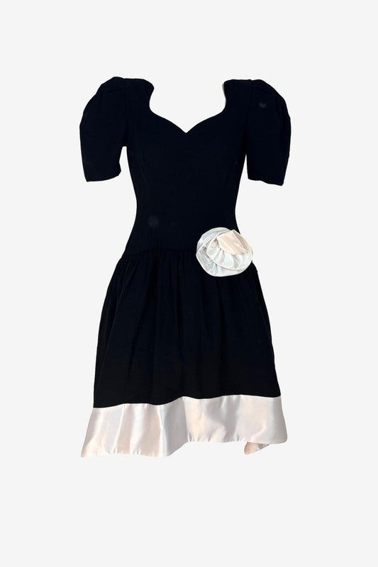 Vintage Lillie Rubin 1980s black and ivory cocktail dress