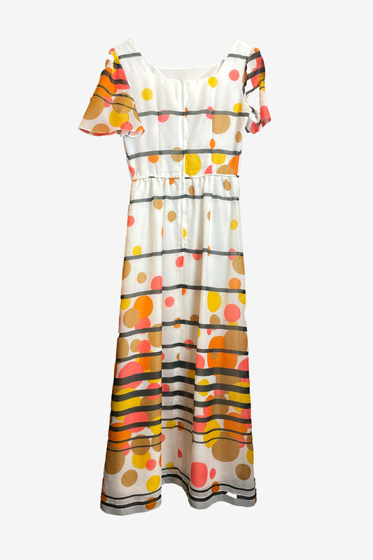 Vintage Polka Dot Striped Maxi Dress
