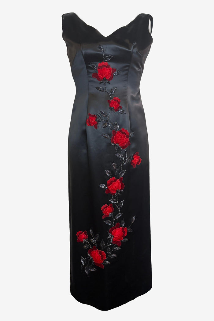 Vintage Satin Sheath Midi Dress