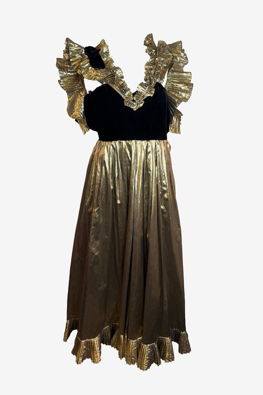 Vintage Velvet & Gold Frill Lamè Gown image 0