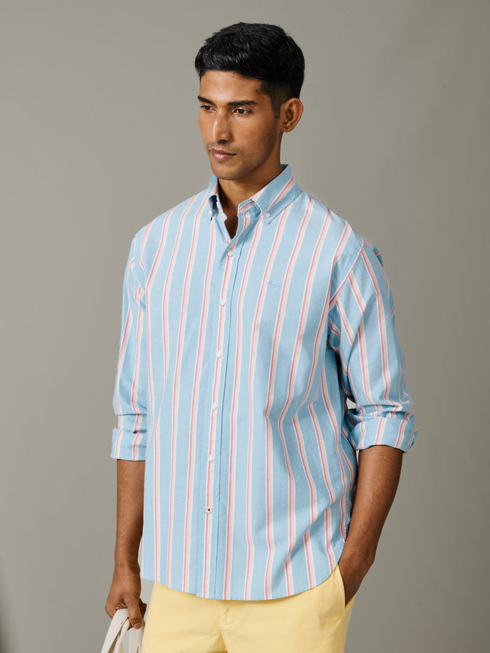 Aubin Blue Stipe Walesby Lightweight Relaxed Oxford Shirt | Oxford Shirt