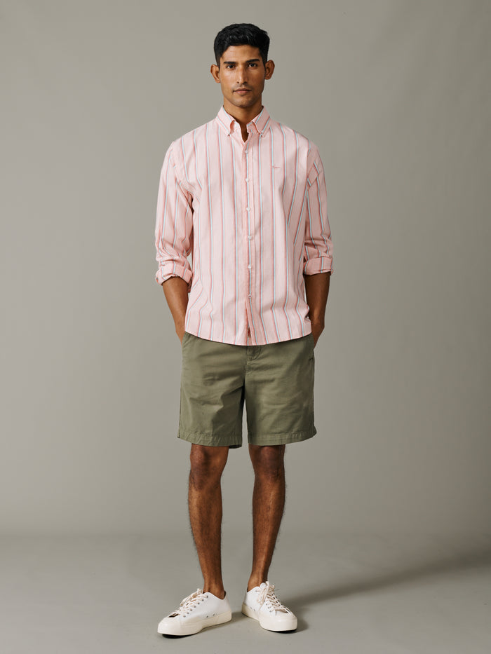 Aubin Coral Stripe Walesby Lightweight Relaxed Oxford Shirt | Oxford Shirt