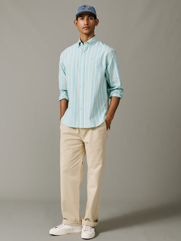 Aubin Green Stripe Walesby Lightweight Relaxed Oxford Shirt | Oxford Shirt