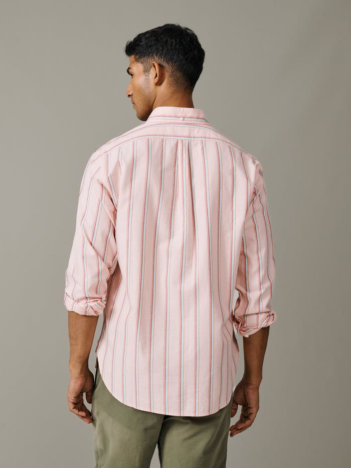 Aubin Coral Stripe Walesby Lightweight Relaxed Oxford Shirt | Oxford Shirt