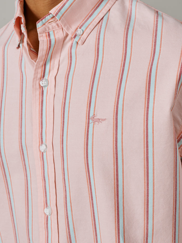 Aubin Coral Stripe Walesby Lightweight Relaxed Oxford Shirt | Oxford Shirt