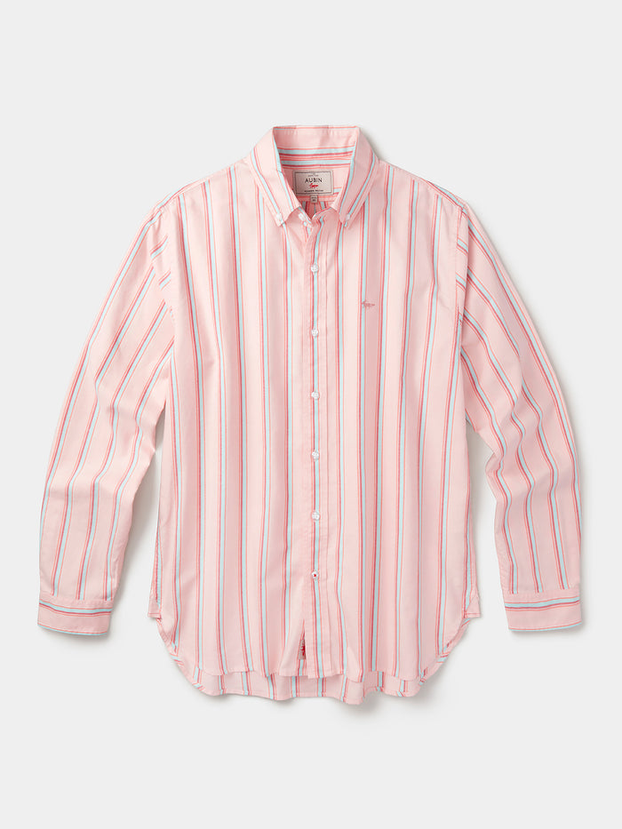 Aubin Coral Stripe Walesby Lightweight Relaxed Oxford Shirt | Oxford Shirt