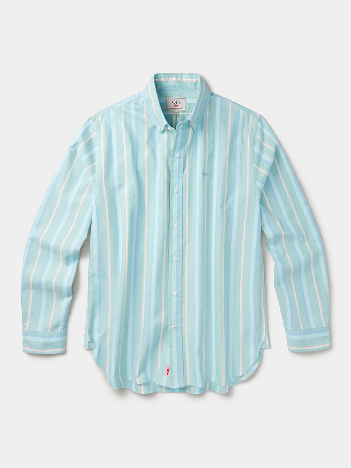 Aubin Green Stripe Walesby Lightweight Relaxed Oxford Shirt | Oxford Shirt