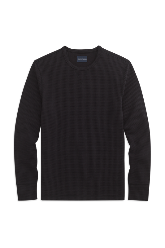 Front view of True Black in WARMKNIT Waffle Crew Neck Shirt
