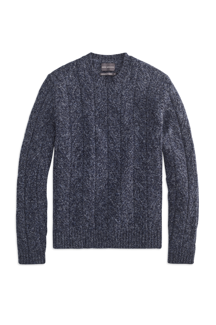 Front view of WARMKNIT Wool Crew Neck Sweater in Navy heather