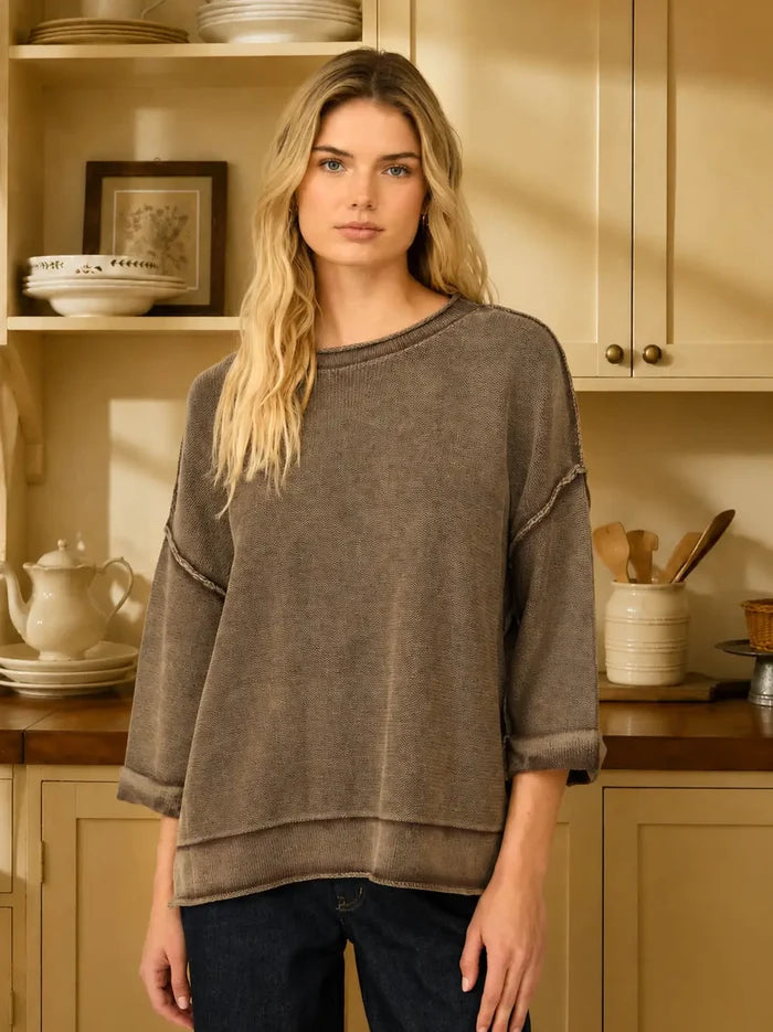 Washed Inverted Seam Short Sleeve Sweatshirt