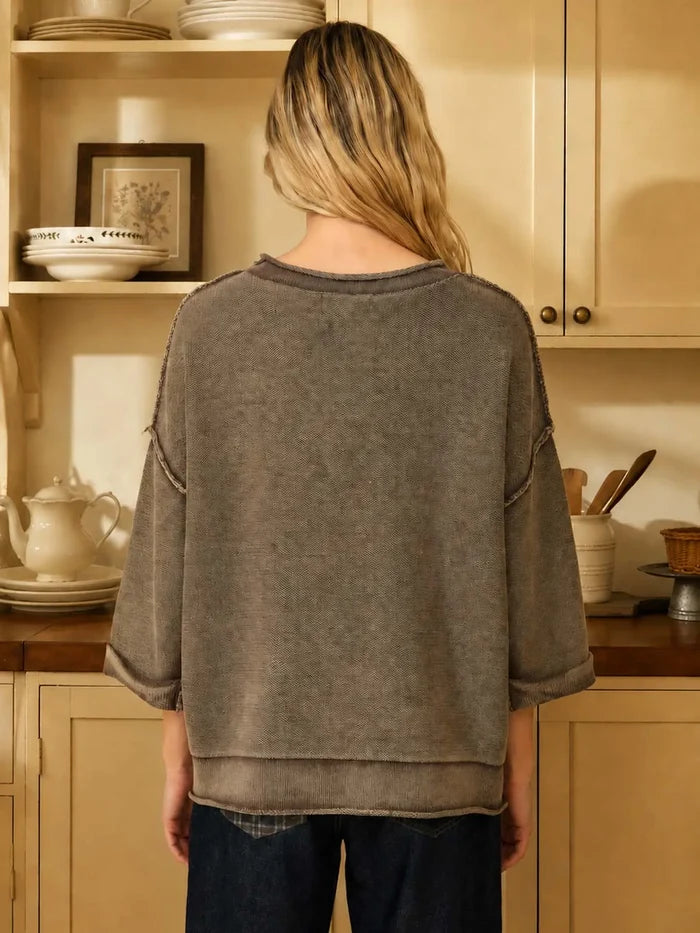 Washed Inverted Seam Short Sleeve Sweatshirt