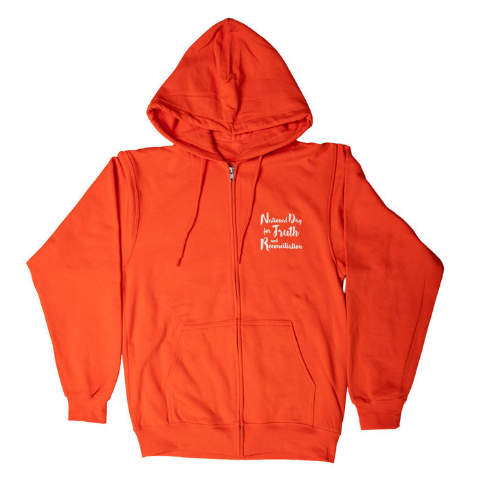 Orange hoodie with text on a white background