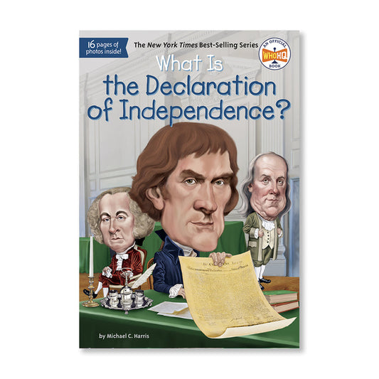 Book cover of 'What Is the Declaration of Independence?' with illustrations of historical figures.