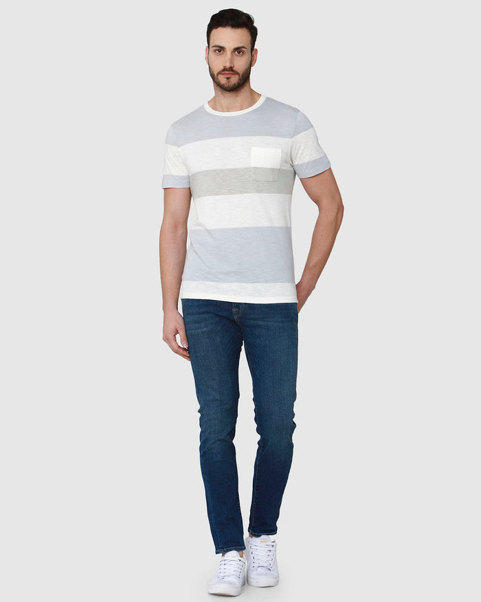 White Colourblocked Crew Neck T-Shirt