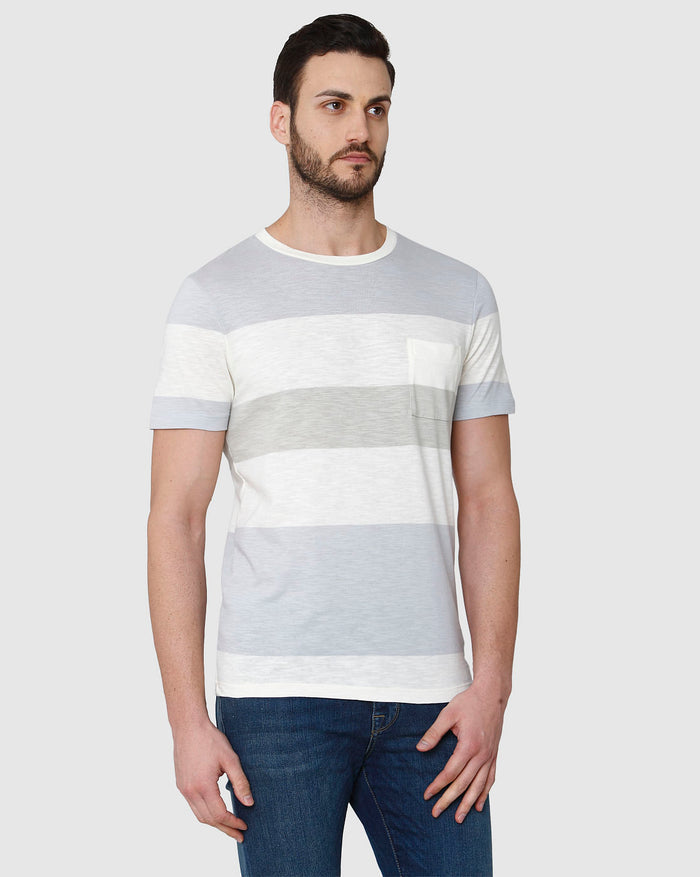 White Colourblocked Crew Neck T-Shirt