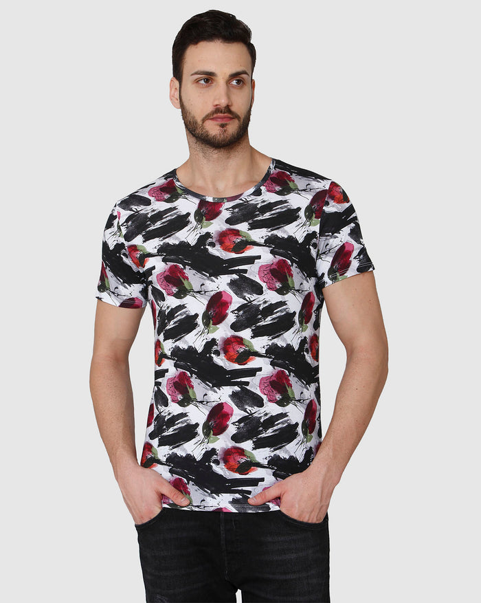 White Floral Print Crew Neck T-Shirt